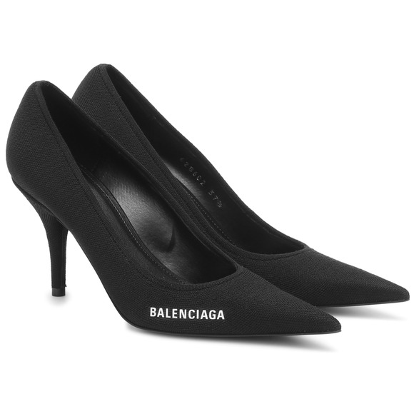 Balenciaga Knife Recycled Knit Black White Logo Pointed Toe Mule Heel Pump 37.5 - Picture 2 of 12